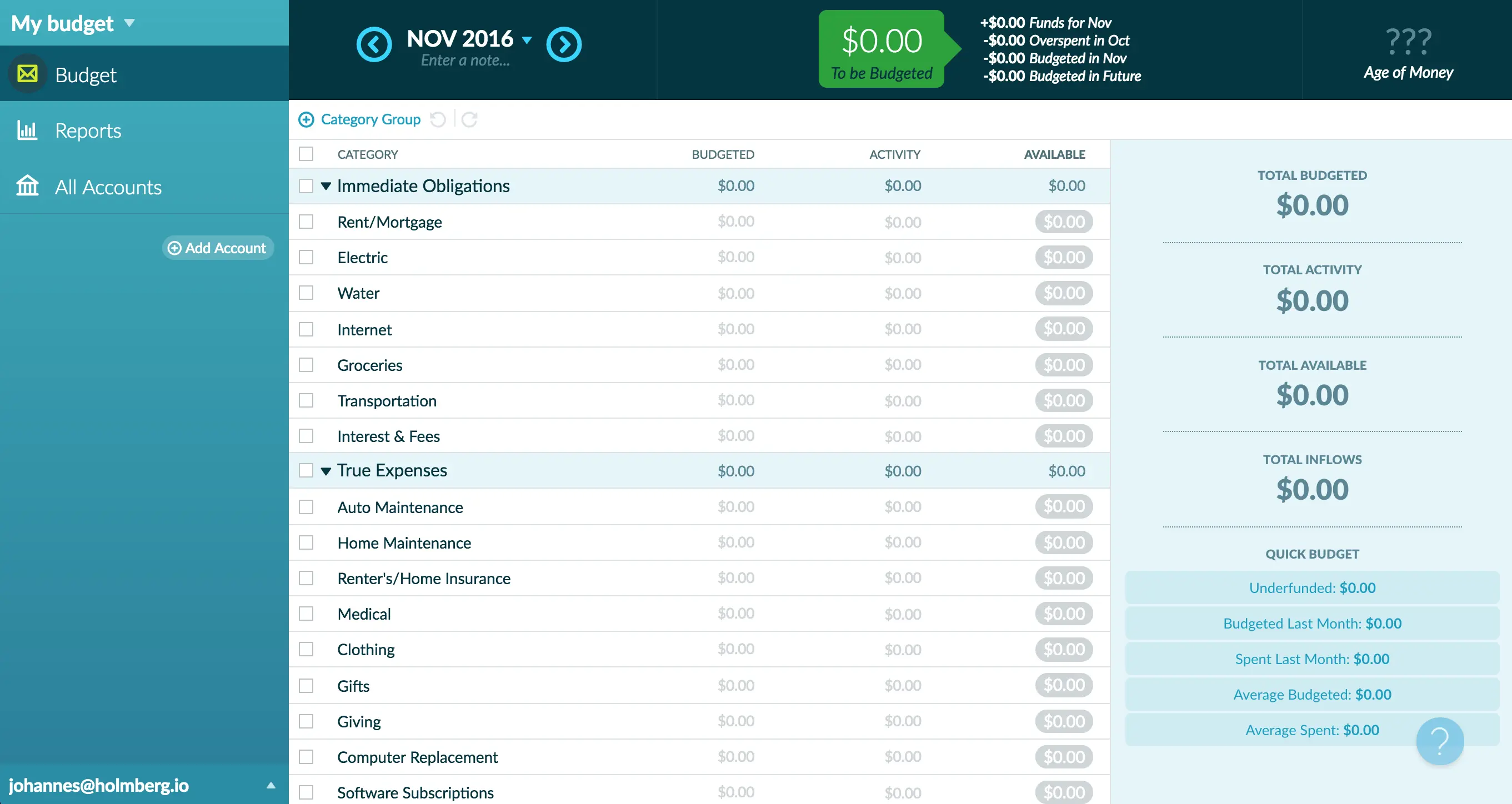 The web interface of YNAB